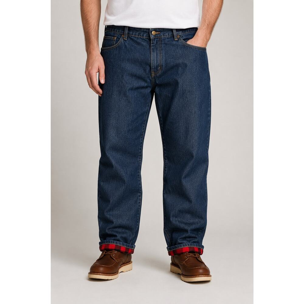 NEW Buffalo Plaid Jeans Mens 44x32 Blue Classic Fit Flannel Lined Croft & Barrow